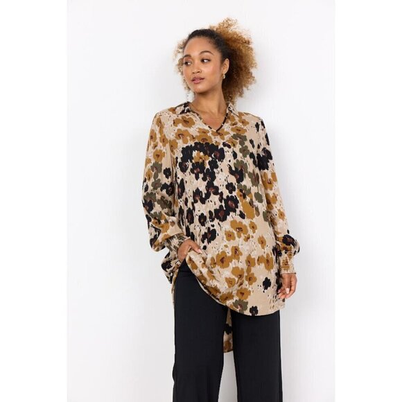 NWT SOYA CONCEPT Irena 2 Olive & Mustard Floral Tunic Blouse - Picture 4 of 8